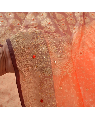 Sanskriti Vintage Orange Sarees Art Silk Hand Beaded Woven Sari Premium Fabric, PS-56510-Mauve &amp; Orange-Beaded Work-Art (Artificial) Silk-4