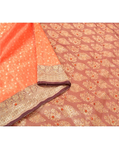 Sanskriti Vintage Orange Sarees Art Silk Hand Beaded Woven Sari Premium Fabric, PS-56510-Mauve &amp; Orange-Beaded Work-Art (Artificial) Silk-9