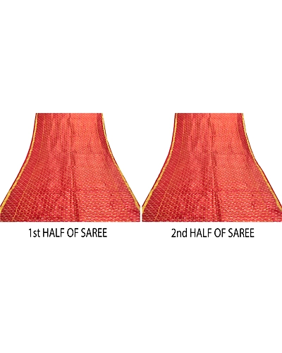 Sanskriti Vintage Red Sarees 100% Pure Silk Woven Printed Premium Sari Fabric, PS-56512-Red-Printed Work-100% Pure Silk-5