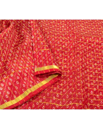 Sanskriti Vintage Red Sarees 100% Pure Silk Woven Printed Premium Sari Fabric, PS-56512-Red-Printed Work-100% Pure Silk-9