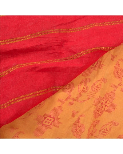 Sanskriti Vintage Red Indian Sari Pure Cotton Woven Printed Sarees 5 Yard Fabric, PS-56547-Red &amp; Beige-Zari Work-100% Pure Cotton-2