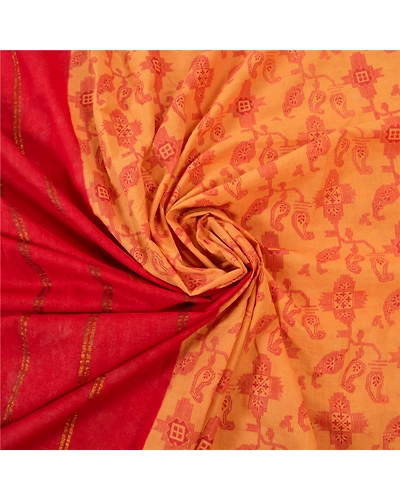 Sanskriti Vintage Red Indian Sari Pure Cotton Woven Printed Sarees 5 Yard Fabric, PS-56547-Red &amp; Beige-Zari Work-100% Pure Cotton-6