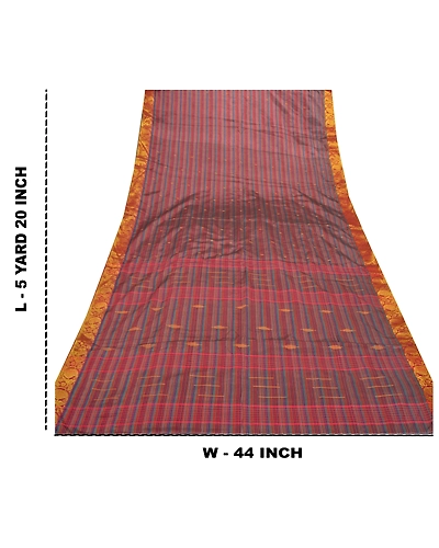 Sanskriti Vintage Indian Sari Art Silk Bengali Woven Tant Sarees 5 Yard Fabric, PS-56560-Multi Color-Woven Work-Art (Artificial) Silk-1