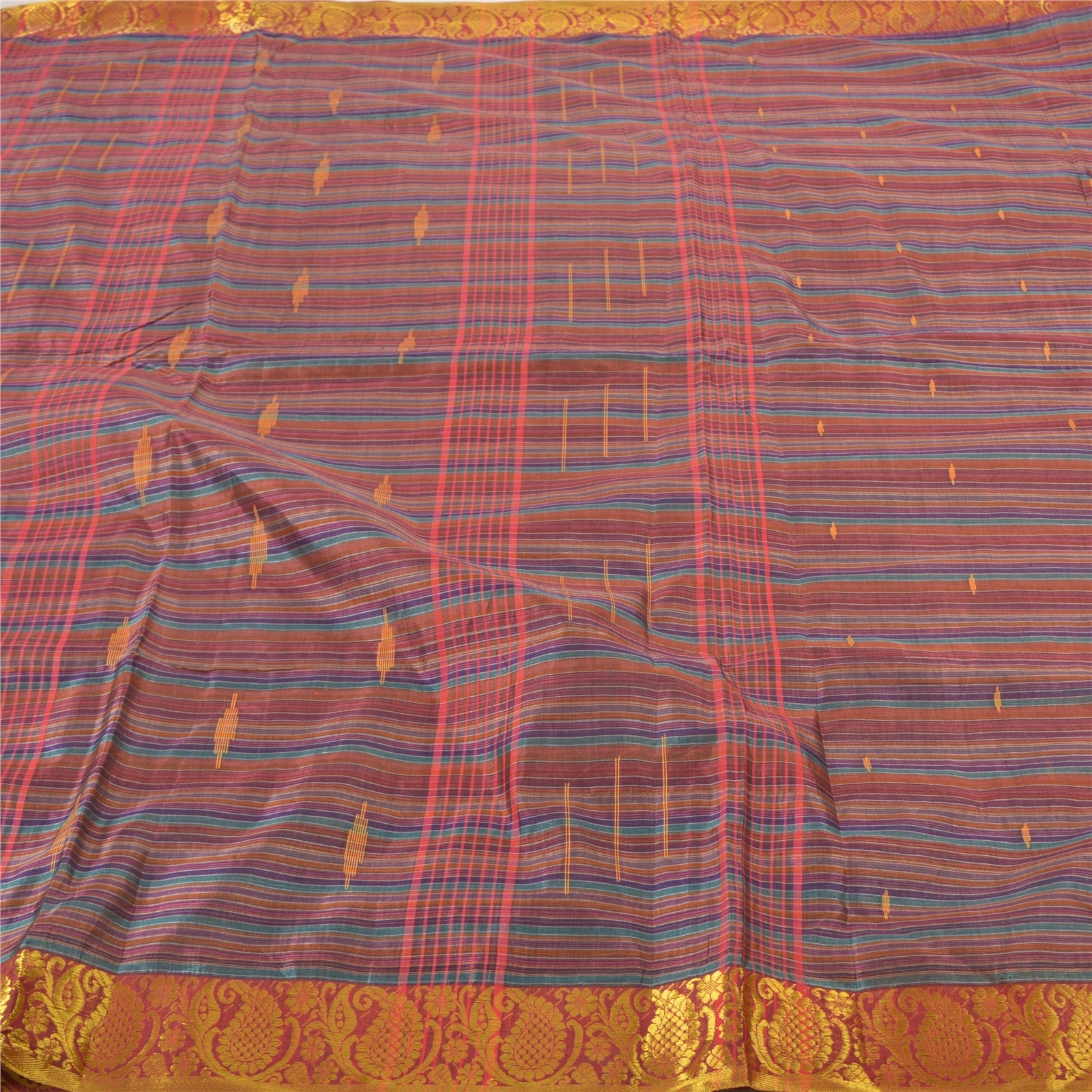 Sanskriti Vintage Indian Sari Art Silk Bengali Woven Tant Sarees 5 Yard Fabric, PS-56560-Multi Color-Woven Work-Art (Artificial) Silk-3