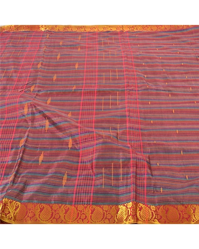 Sanskriti Vintage Indian Sari Art Silk Bengali Woven Tant Sarees 5 Yard Fabric, PS-56560-Multi Color-Woven Work-Art (Artificial) Silk-3