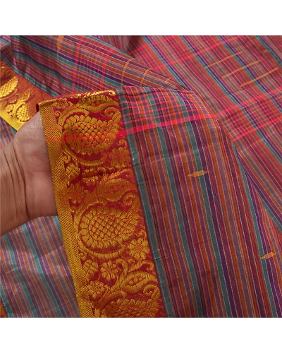 Sanskriti Vintage Indian Sari Art Silk Bengali Woven Tant Sarees 5 Yard Fabric, PS-56560-Multi Color-Woven Work-Art (Artificial) Silk-4