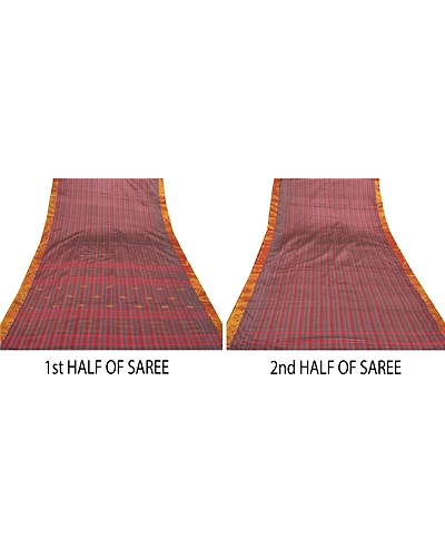 Sanskriti Vintage Indian Sari Art Silk Bengali Woven Tant Sarees 5 Yard Fabric, PS-56560-Multi Color-Woven Work-Art (Artificial) Silk-5