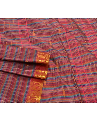 Sanskriti Vintage Indian Sari Art Silk Bengali Woven Tant Sarees 5 Yard Fabric, PS-56560-Multi Color-Woven Work-Art (Artificial) Silk-7