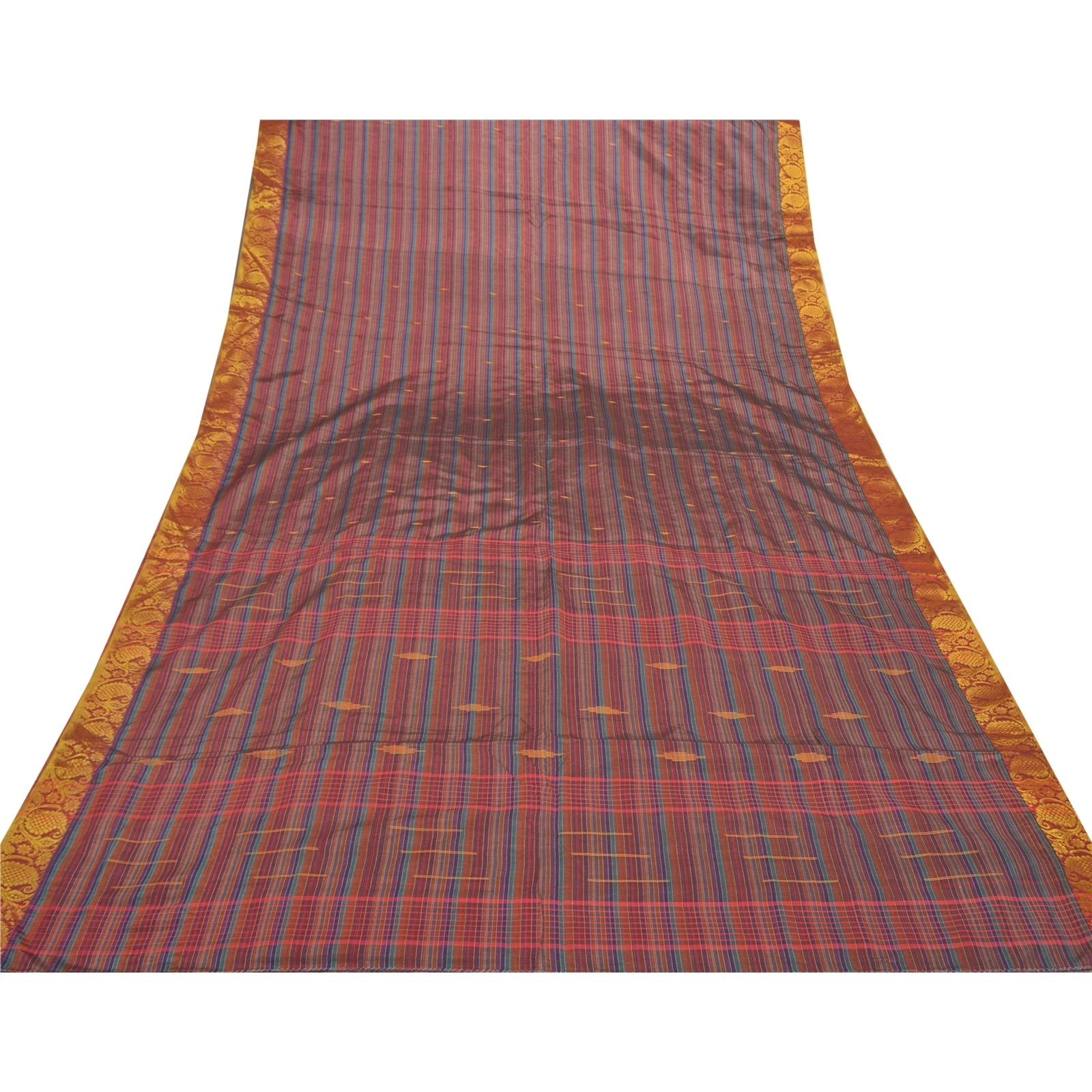 Sanskriti Vintage Indian Sari Art Silk Bengali Woven Tant Sarees 5 Yard Fabric, PS-56560-Multi Color-Woven Work-Art (Artificial) Silk-8