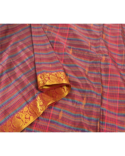 Sanskriti Vintage Indian Sari Art Silk Bengali Woven Tant Sarees 5 Yard Fabric, PS-56560-Multi Color-Woven Work-Art (Artificial) Silk-9