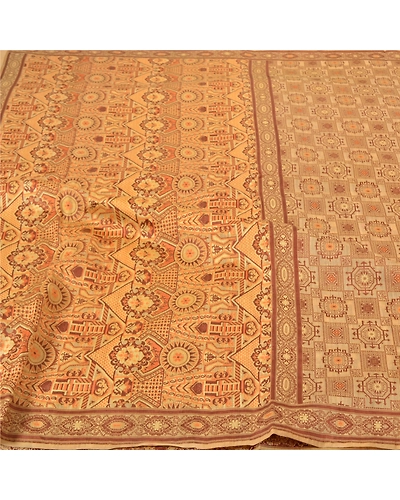 Sanskriti Vintage Cream Sarees 100% Pure Cotton Woven Sari Cultural 5 Yd Fabric, PS-56576-Cream-Woven Work-100% Pure Cotton-3