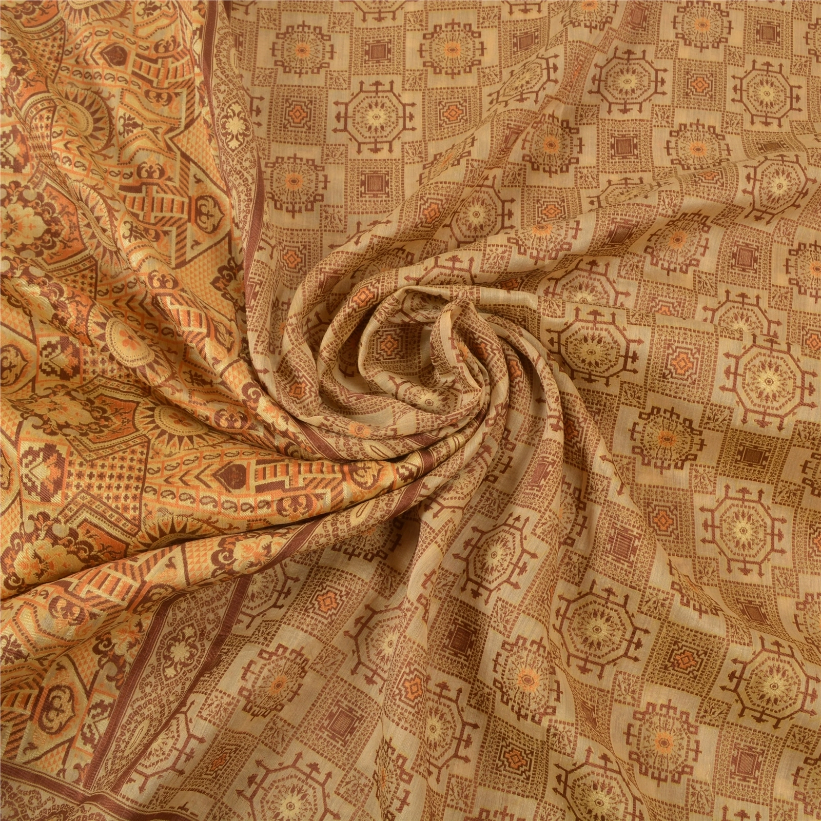 Sanskriti Vintage Cream Sarees 100% Pure Cotton Woven Sari Cultural 5 Yd Fabric, PS-56576-Cream-Woven Work-100% Pure Cotton-6