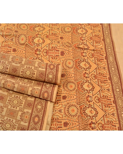 Sanskriti Vintage Cream Sarees 100% Pure Cotton Woven Sari Cultural 5 Yd Fabric, PS-56576-Cream-Woven Work-100% Pure Cotton-7