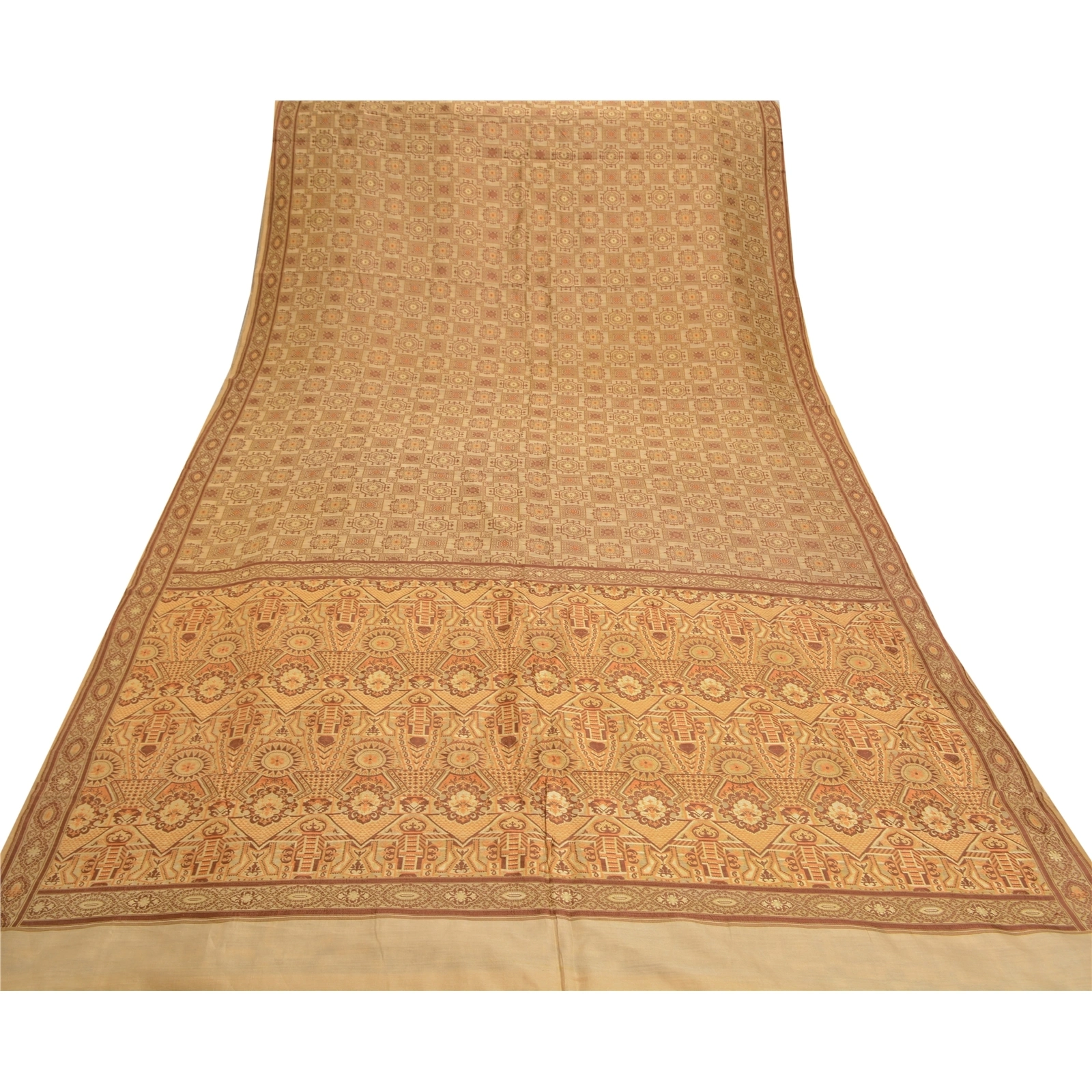 Sanskriti Vintage Cream Sarees 100% Pure Cotton Woven Sari Cultural 5 Yd Fabric, PS-56576-Cream-Woven Work-100% Pure Cotton-8