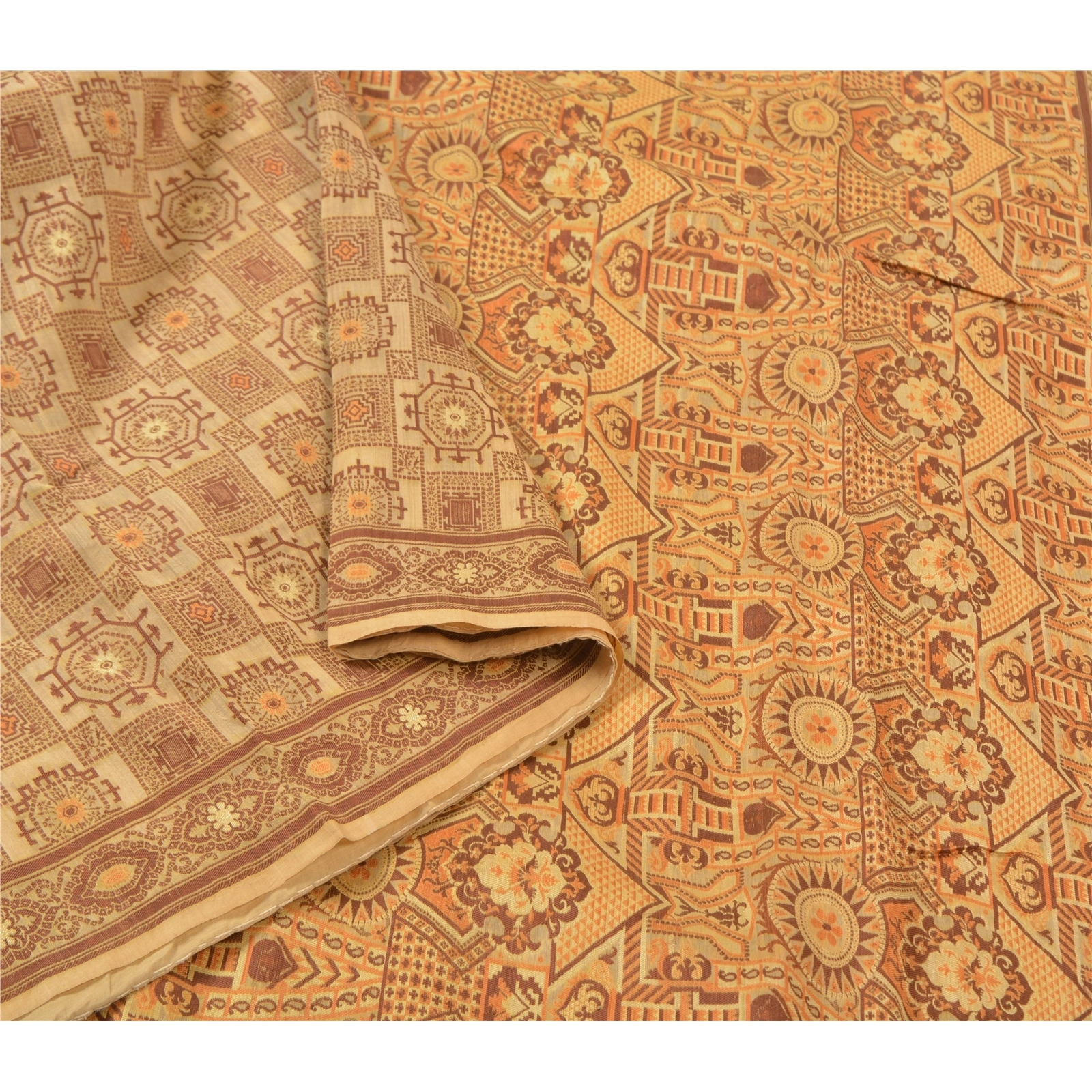 Sanskriti Vintage Cream Sarees 100% Pure Cotton Woven Sari Cultural 5 Yd Fabric, PS-56576-Cream-Woven Work-100% Pure Cotton-9