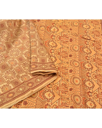 Sanskriti Vintage Cream Sarees 100% Pure Cotton Woven Sari Cultural 5 Yd Fabric, PS-56576-Cream-Woven Work-100% Pure Cotton-9