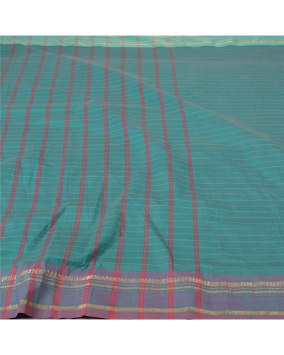 Sanskriti Vintage Grey Sarees Blend Cotton Woven Chettinad Sari Zari Fabric, PS-56648-Green-Woven Work-Blend Cotton-3