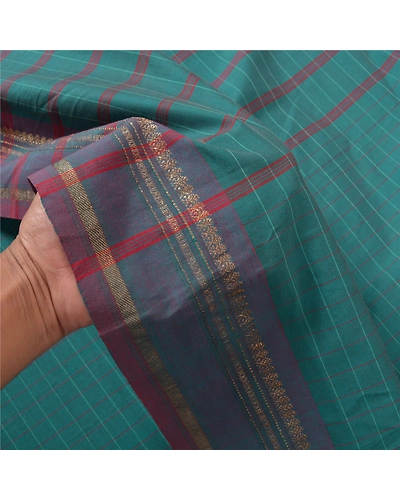Sanskriti Vintage Grey Sarees Blend Cotton Woven Chettinad Sari Zari Fabric, PS-56648-Green-Woven Work-Blend Cotton-4