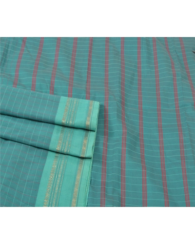 Sanskriti Vintage Grey Sarees Blend Cotton Woven Chettinad Sari Zari Fabric, PS-56648-Green-Woven Work-Blend Cotton-7