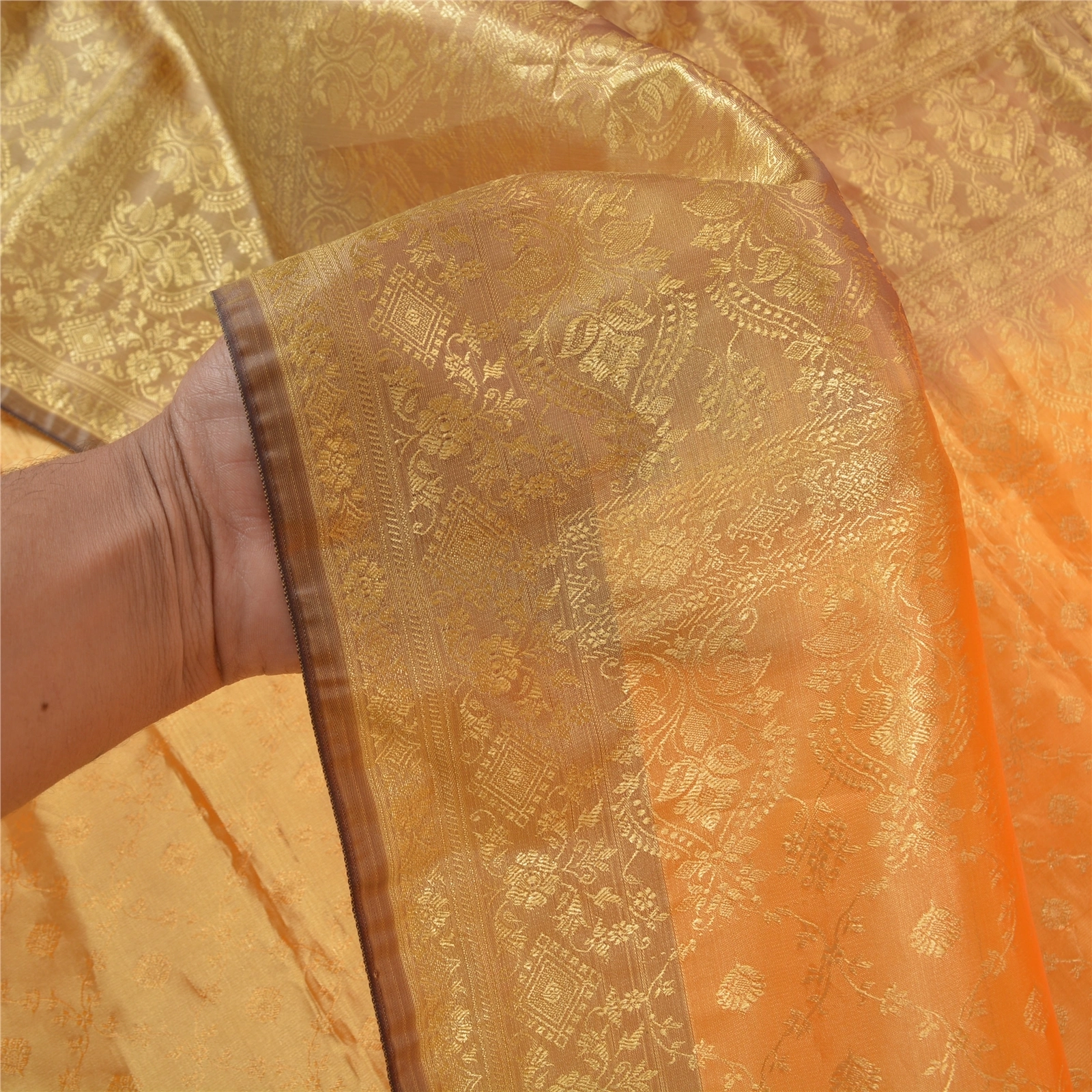 Sanskriti Vintage Saffron Sarees Art Silk Woven Kanjivaram Sari Zari Fabric, PS-56652-Shade Of Saffron &amp; Golden-Zari Work-Art (Artificial) Silk-4