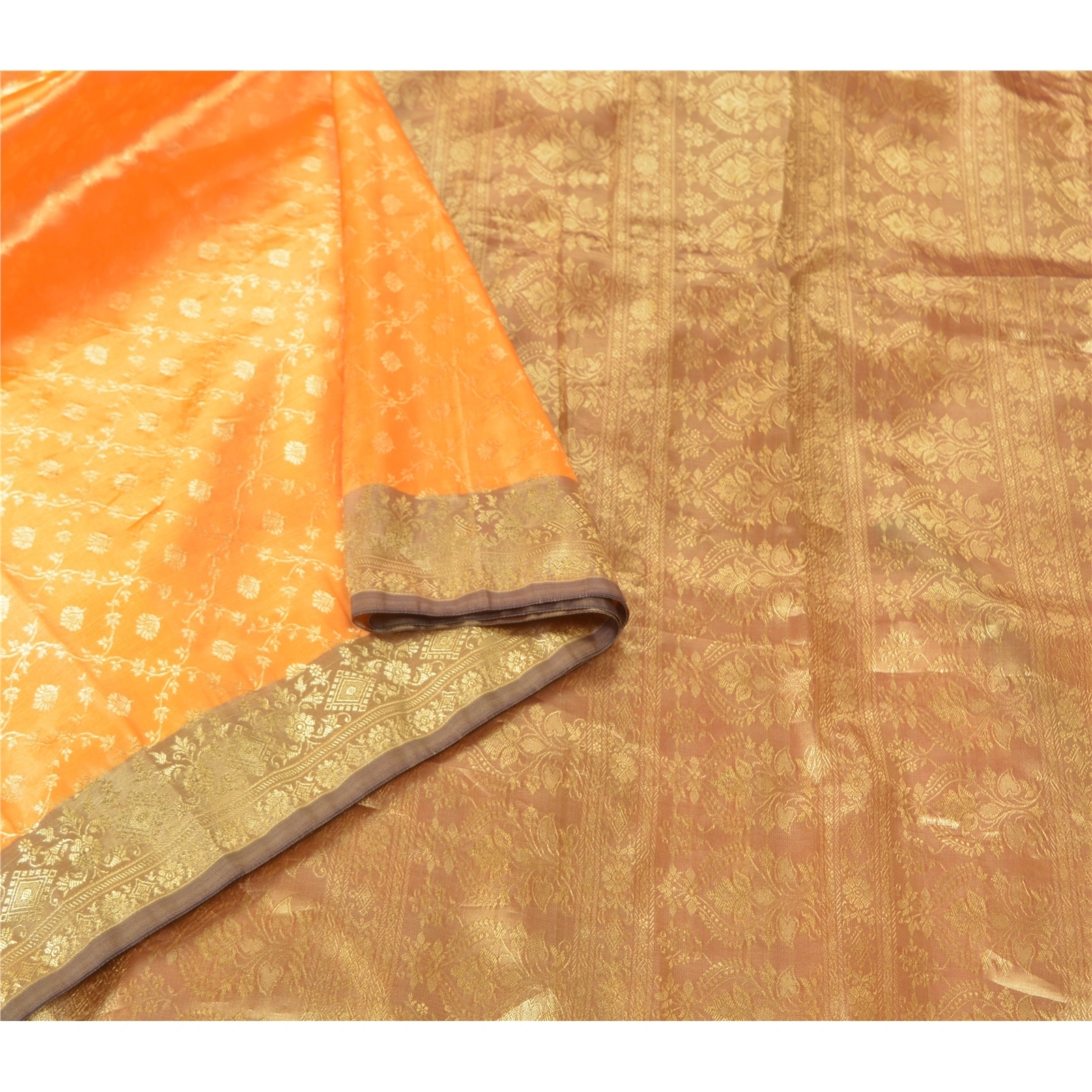 Sanskriti Vintage Saffron Sarees Art Silk Woven Kanjivaram Sari Zari Fabric, PS-56652-Shade Of Saffron &amp; Golden-Zari Work-Art (Artificial) Silk-9