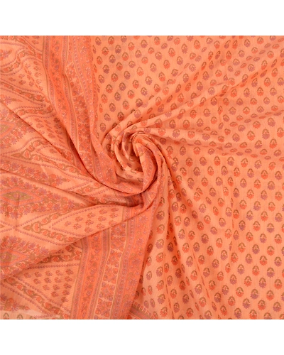 Sanskriti Vintage Peach Sarees Cotton Printed Fabric Indian 5 Yard Craft Sari, PS-56694-Peach-Printed Work-Cotton-6