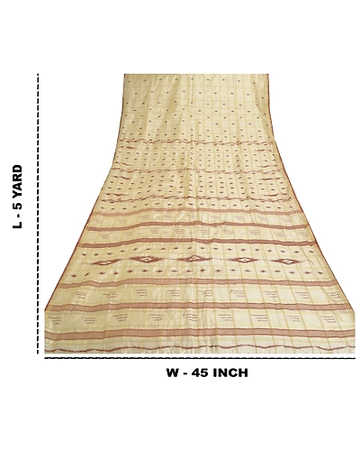 Sanskriti Vintage Ivory Sarees Blend Silk Hand-Woven Indian Tant Sari Fabric, PS-56719-Ivory-Thread Work-Blend Silk-1