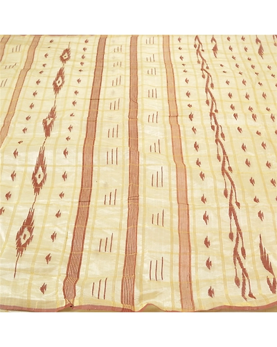 Sanskriti Vintage Ivory Sarees Blend Silk Hand-Woven Indian Tant Sari Fabric, PS-56719-Ivory-Thread Work-Blend Silk-3