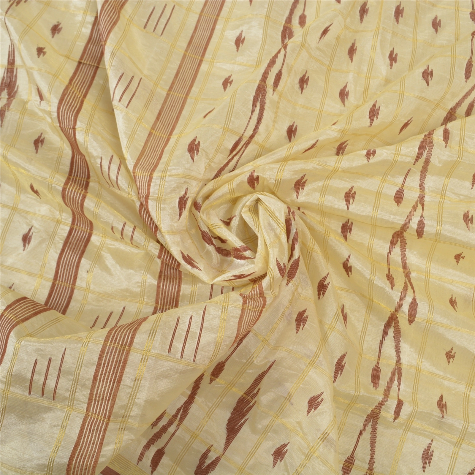 Sanskriti Vintage Ivory Sarees Blend Silk Hand-Woven Indian Tant Sari Fabric, PS-56719-Ivory-Thread Work-Blend Silk-6