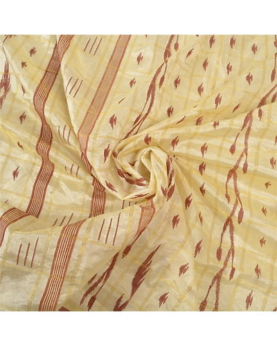 Sanskriti Vintage Ivory Sarees Blend Silk Hand-Woven Indian Tant Sari Fabric, PS-56719-Ivory-Thread Work-Blend Silk-6