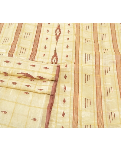 Sanskriti Vintage Ivory Sarees Blend Silk Hand-Woven Indian Tant Sari Fabric, PS-56719-Ivory-Thread Work-Blend Silk-7