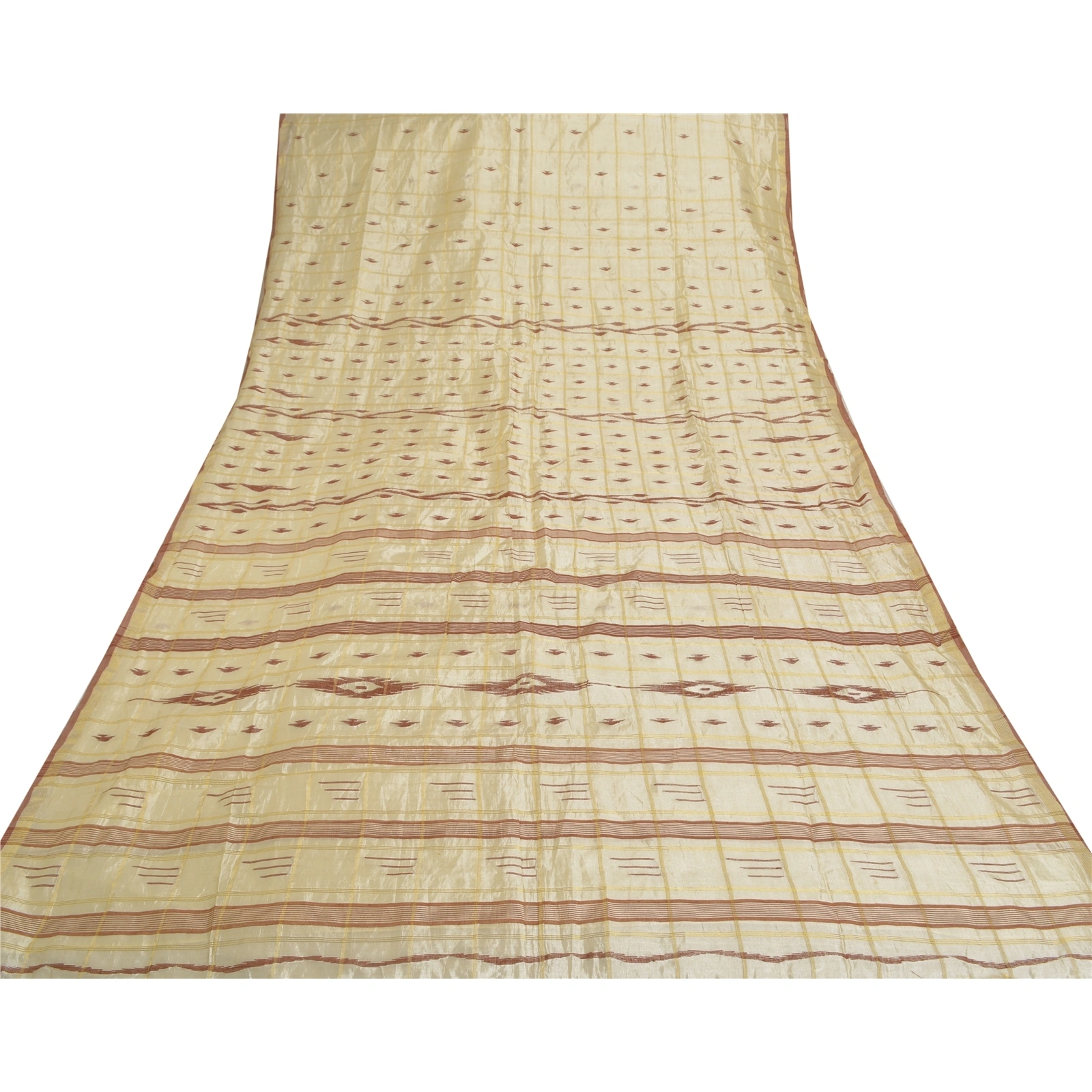 Sanskriti Vintage Ivory Sarees Blend Silk Hand-Woven Indian Tant Sari Fabric, PS-56719-Ivory-Thread Work-Blend Silk-8