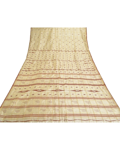 Sanskriti Vintage Ivory Sarees Blend Silk Hand-Woven Indian Tant Sari Fabric, PS-56719-Ivory-Thread Work-Blend Silk-8