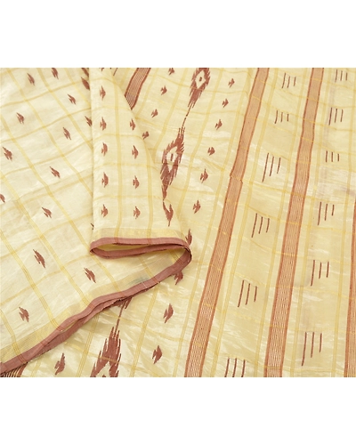 Sanskriti Vintage Ivory Sarees Blend Silk Hand-Woven Indian Tant Sari Fabric, PS-56719-Ivory-Thread Work-Blend Silk-9
