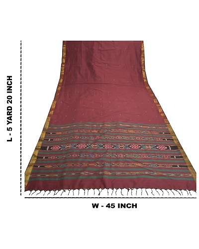 Sanskriti Vintage Sambalpuri Ikat Sarees Handwoven Pure Silk Premium Sari Fabric, PS-56723-Dark Red-Thread Work-100% Pure Silk-1