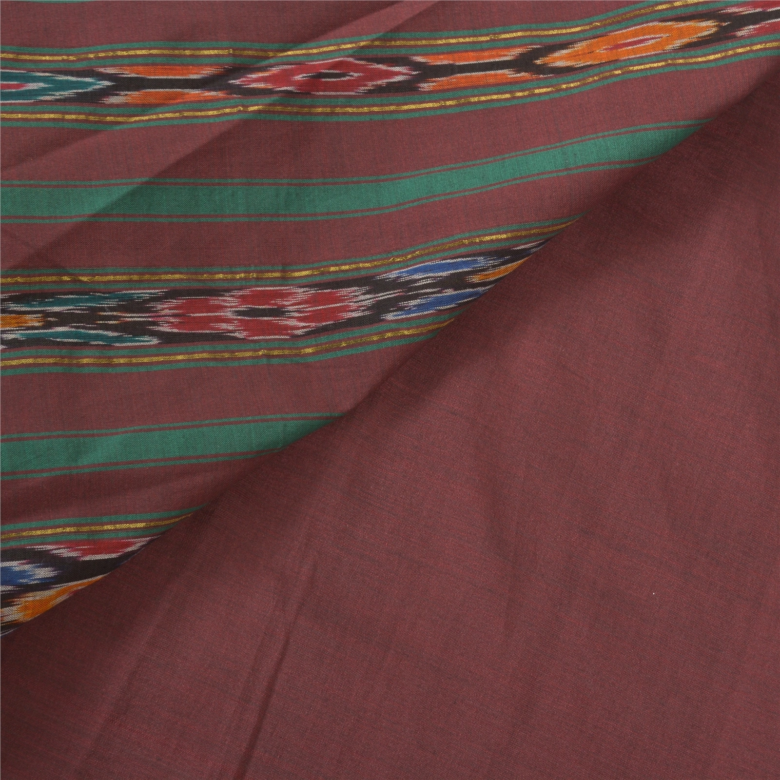 Sanskriti Vintage Sambalpuri Ikat Sarees Handwoven Pure Silk Premium Sari Fabric, PS-56723-Dark Red-Thread Work-100% Pure Silk-2