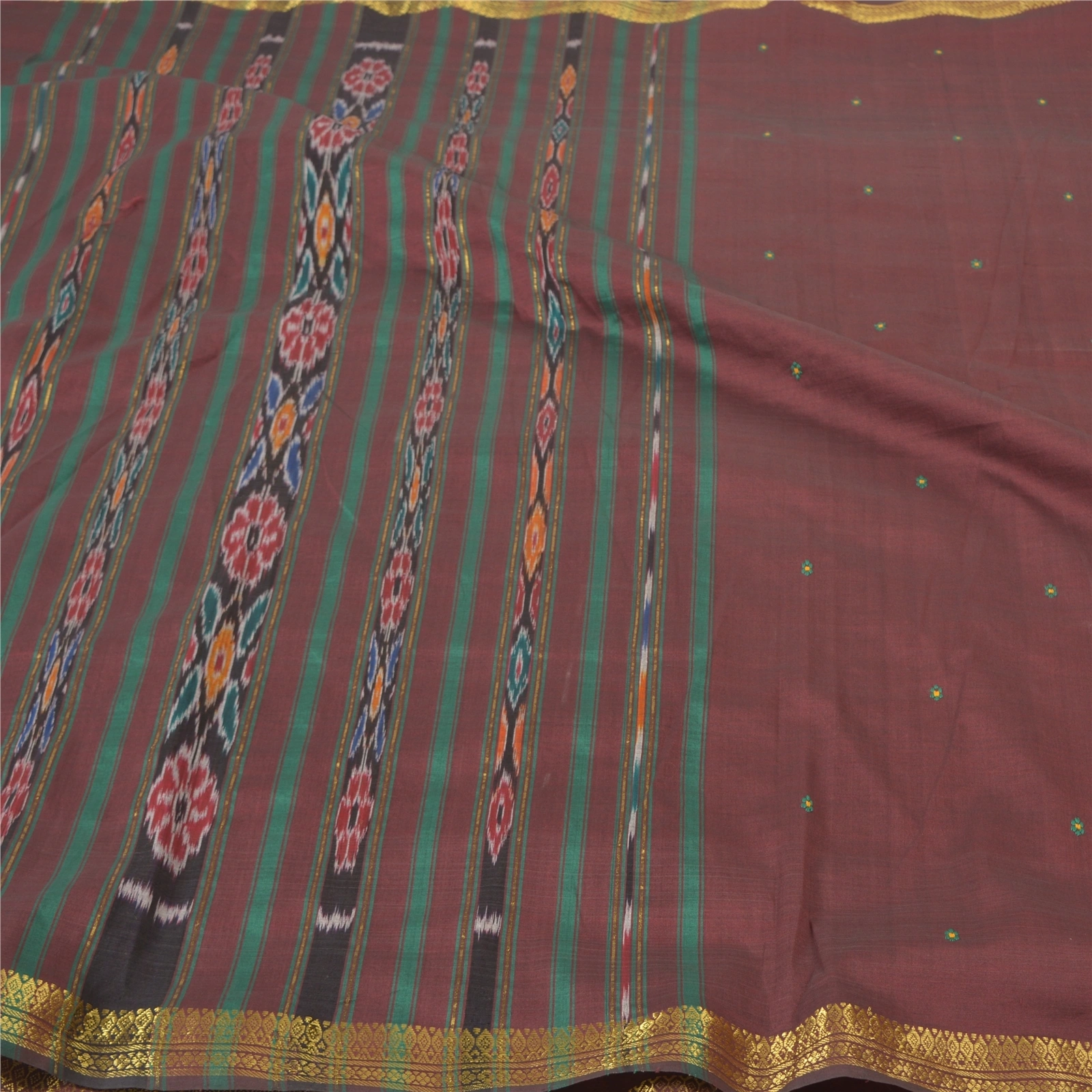 Sanskriti Vintage Sambalpuri Ikat Sarees Handwoven Pure Silk Premium Sari Fabric, PS-56723-Dark Red-Thread Work-100% Pure Silk-3