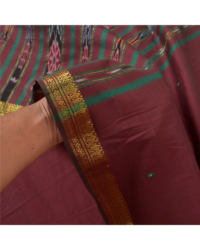 Sanskriti Vintage Sambalpuri Ikat Sarees Handwoven Pure Silk Premium Sari Fabric, PS-56723-Dark Red-Thread Work-100% Pure Silk-4