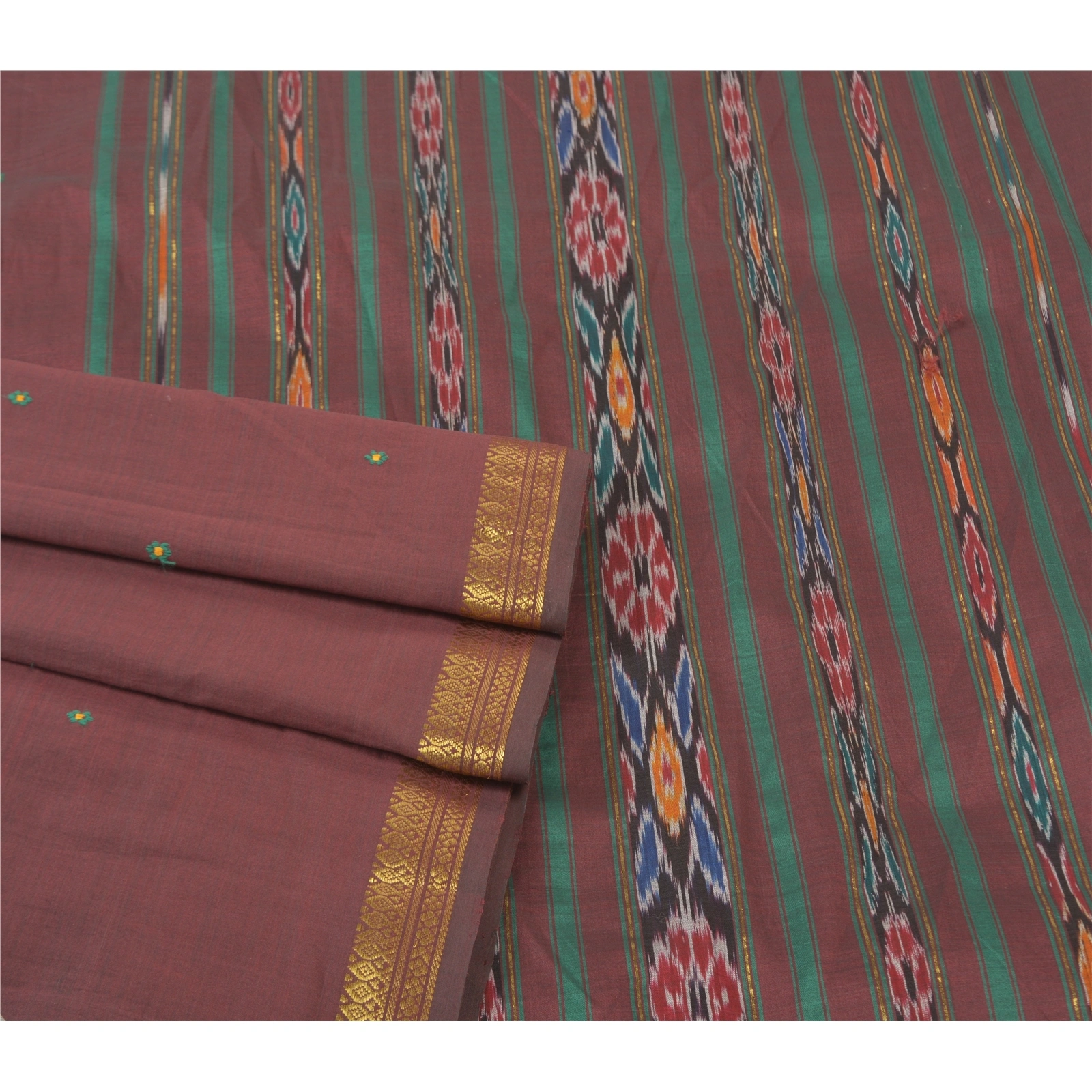 Sanskriti Vintage Sambalpuri Ikat Sarees Handwoven Pure Silk Premium Sari Fabric, PS-56723-Dark Red-Thread Work-100% Pure Silk-7