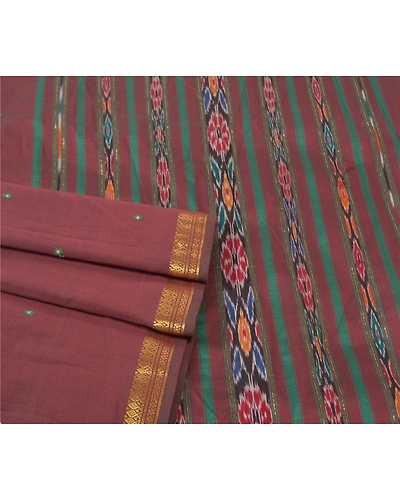 Sanskriti Vintage Sambalpuri Ikat Sarees Handwoven Pure Silk Premium Sari Fabric, PS-56723-Dark Red-Thread Work-100% Pure Silk-7