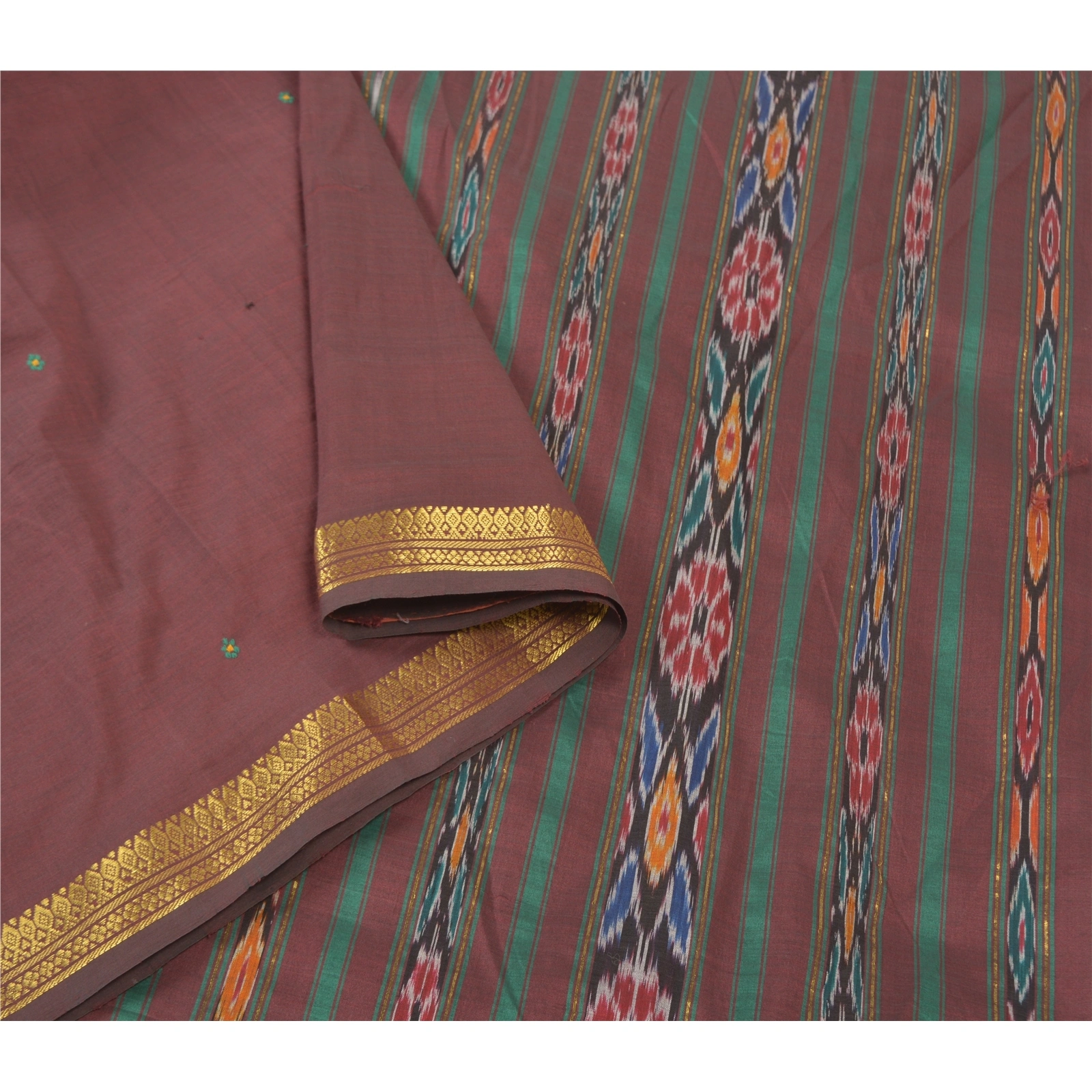 Sanskriti Vintage Sambalpuri Ikat Sarees Handwoven Pure Silk Premium Sari Fabric, PS-56723-Dark Red-Thread Work-100% Pure Silk-9