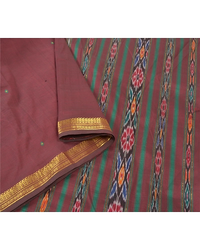 Sanskriti Vintage Sambalpuri Ikat Sarees Handwoven Pure Silk Premium Sari Fabric, PS-56723-Dark Red-Thread Work-100% Pure Silk-9