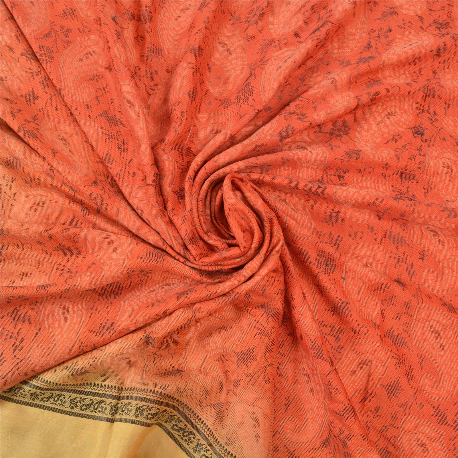 Sanskriti Vintage Orange Sarees 100% Pure Silk Hand-Woven Indian Sari Fabric, PS-56765-Orange &amp; Cream-Hand- Woven Work-100% Pure Silk-6