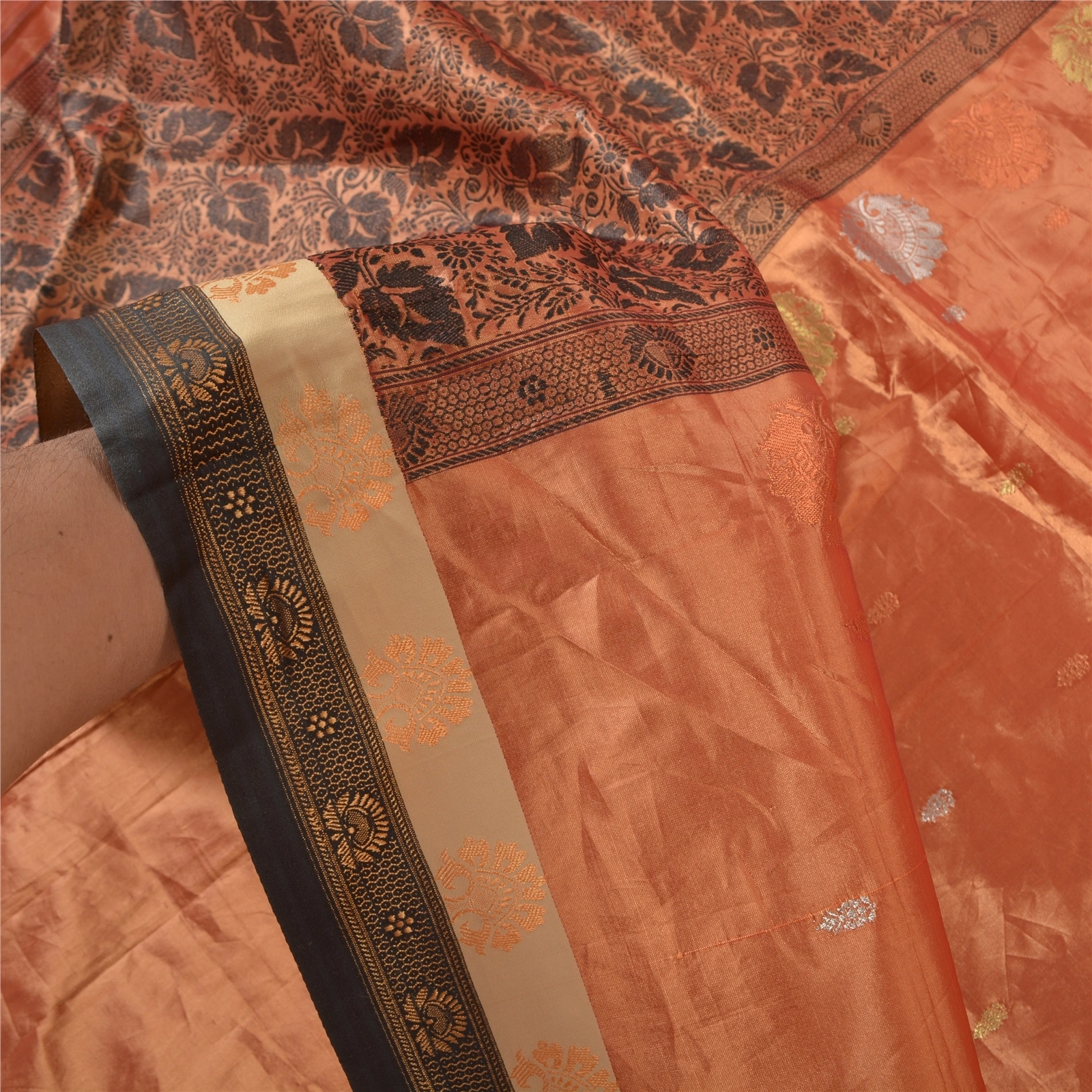 Sanskriti Vintage Copper Indian Sarees Art Silk Woven Sari Premium 5 Yard Fabric, PS-56779-Shade Of Copper-Woven Work-Art (Artificial) Silk-4