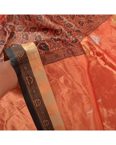 Sanskriti Vintage Copper Indian Sarees Art Silk Woven Sari Premium 5 Yard Fabric, PS-56779-Shade Of Copper-Woven Work-Art (Artificial) Silk-4