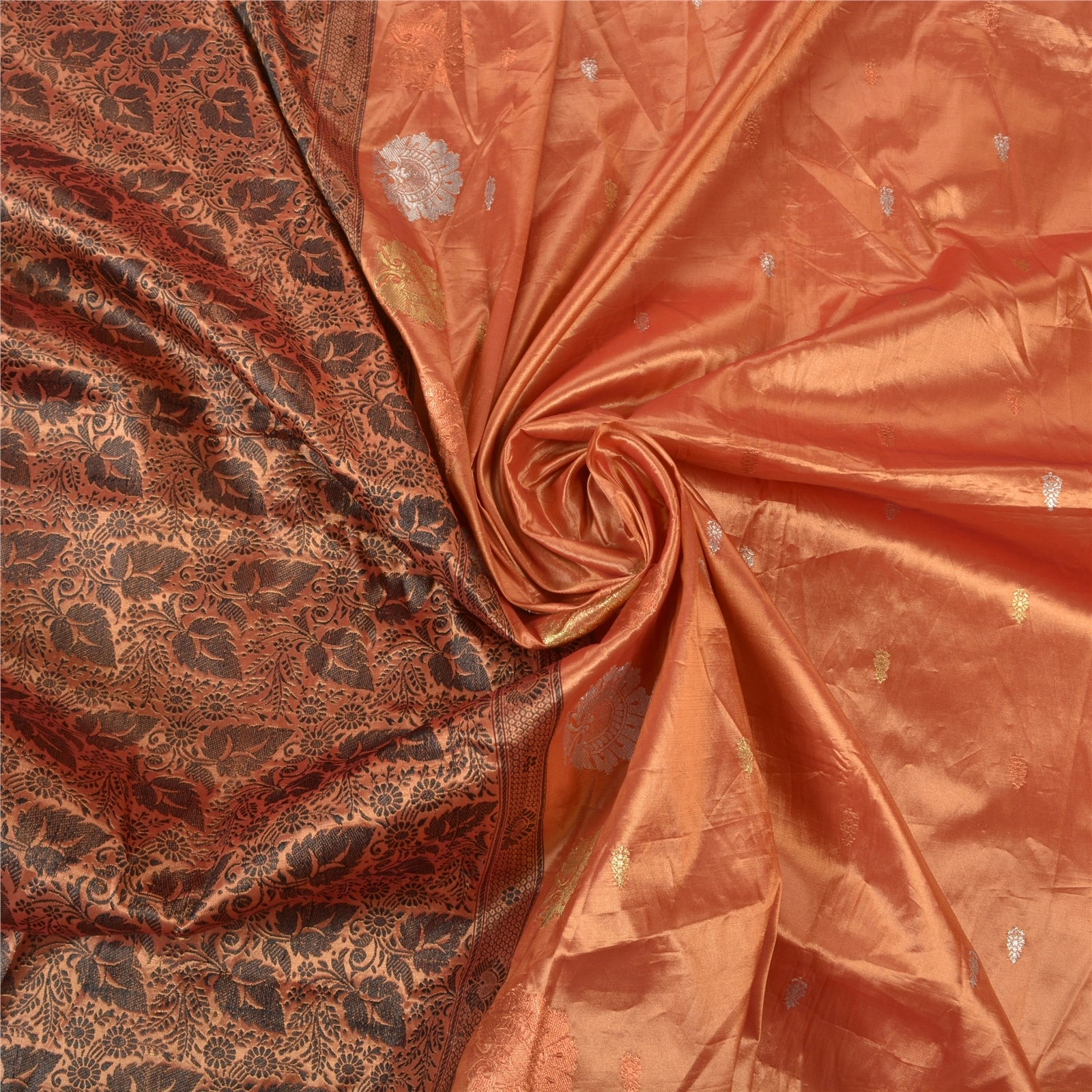 Sanskriti Vintage Copper Indian Sarees Art Silk Woven Sari Premium 5 Yard Fabric, PS-56779-Shade Of Copper-Woven Work-Art (Artificial) Silk-6