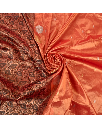 Sanskriti Vintage Copper Indian Sarees Art Silk Woven Sari Premium 5 Yard Fabric, PS-56779-Shade Of Copper-Woven Work-Art (Artificial) Silk-6