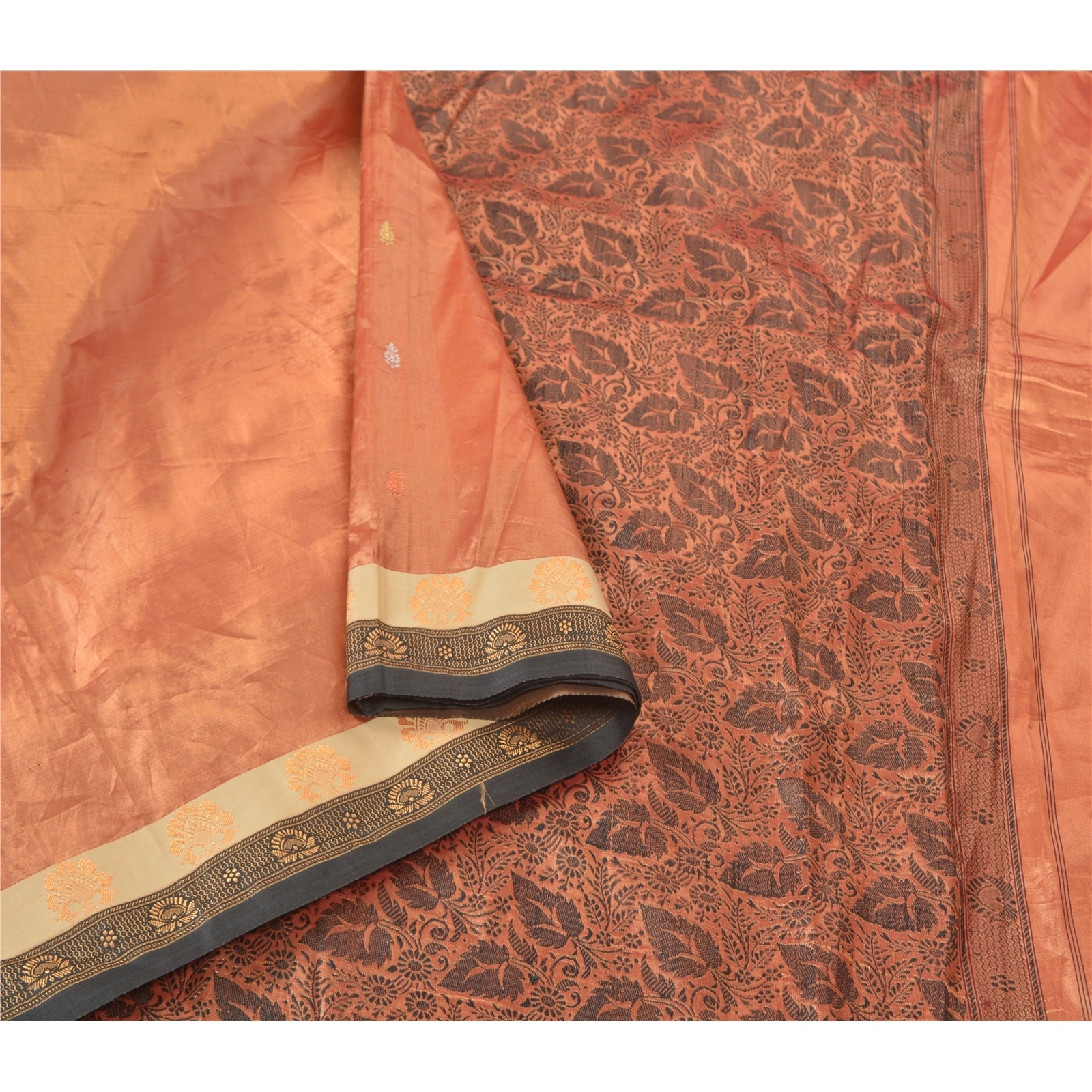 Sanskriti Vintage Copper Indian Sarees Art Silk Woven Sari Premium 5 Yard Fabric, PS-56779-Shade Of Copper-Woven Work-Art (Artificial) Silk-9