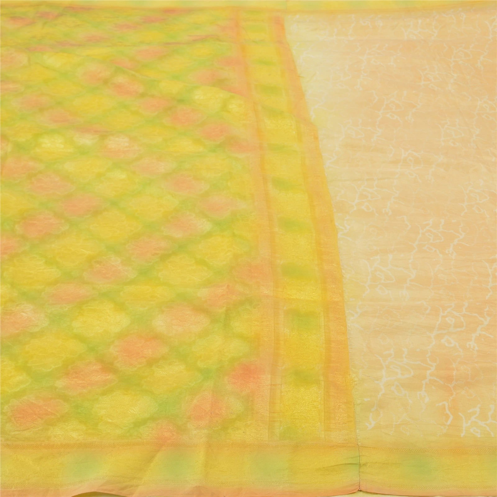 Sanskriti Vintage Peach Indian Sarees Pure Silk Woven Sari 5 Yard Craft Fabric, PS-56780-Shade Of Peach &amp; Green-Woven Work-100% Pure Silk-3