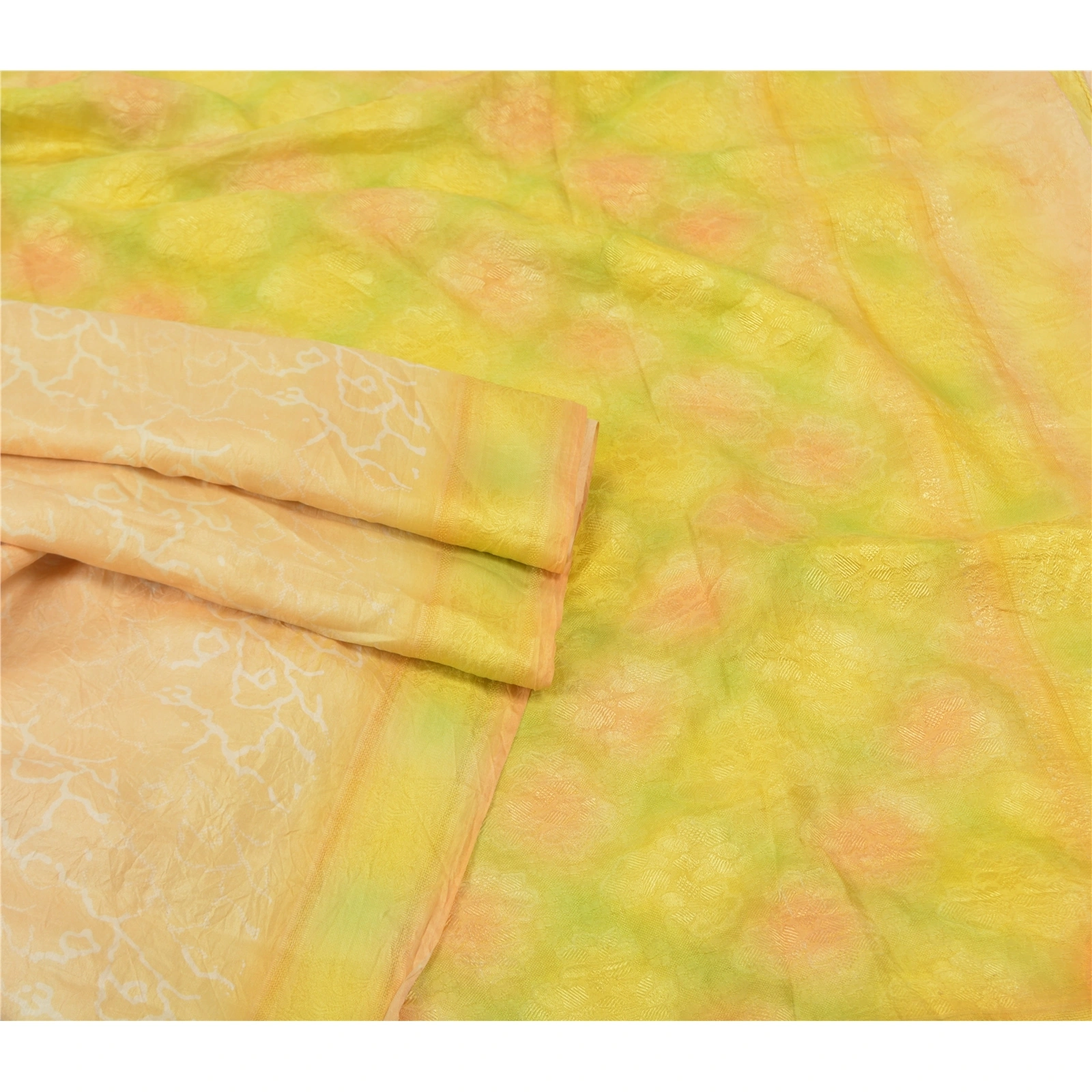 Sanskriti Vintage Peach Indian Sarees Pure Silk Woven Sari 5 Yard Craft Fabric, PS-56780-Shade Of Peach &amp; Green-Woven Work-100% Pure Silk-7